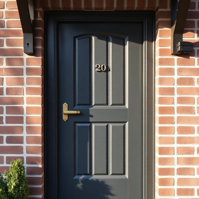 Anthracite grey composite front door with brass hardware
