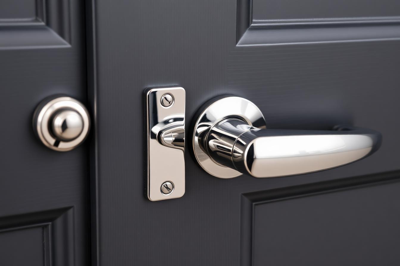 Premium chrome multi-point door lock and handle detail