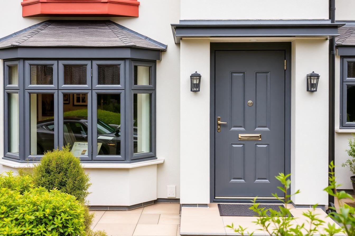 Home with matching grey windows and front door