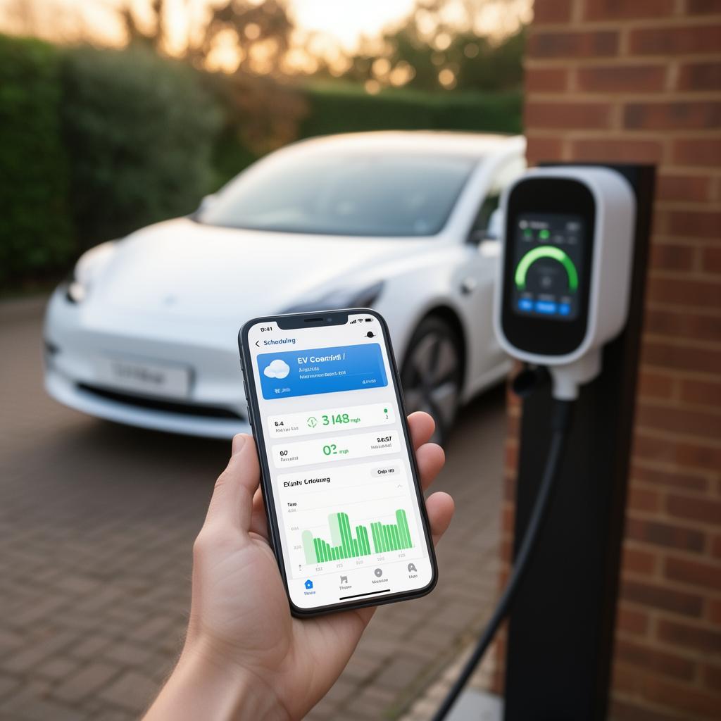 Homeowner using a smartphone app to schedule EV charging sessions
