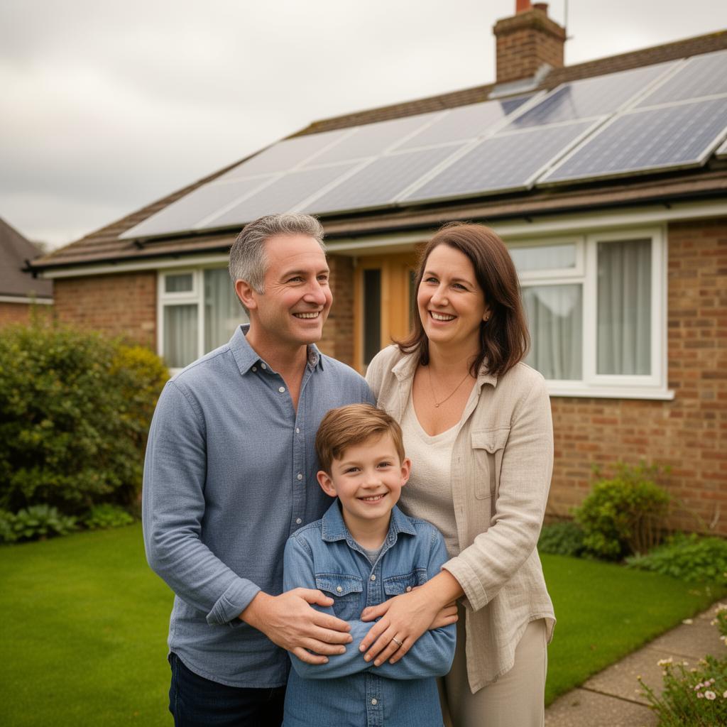 Family with solar panels on their home