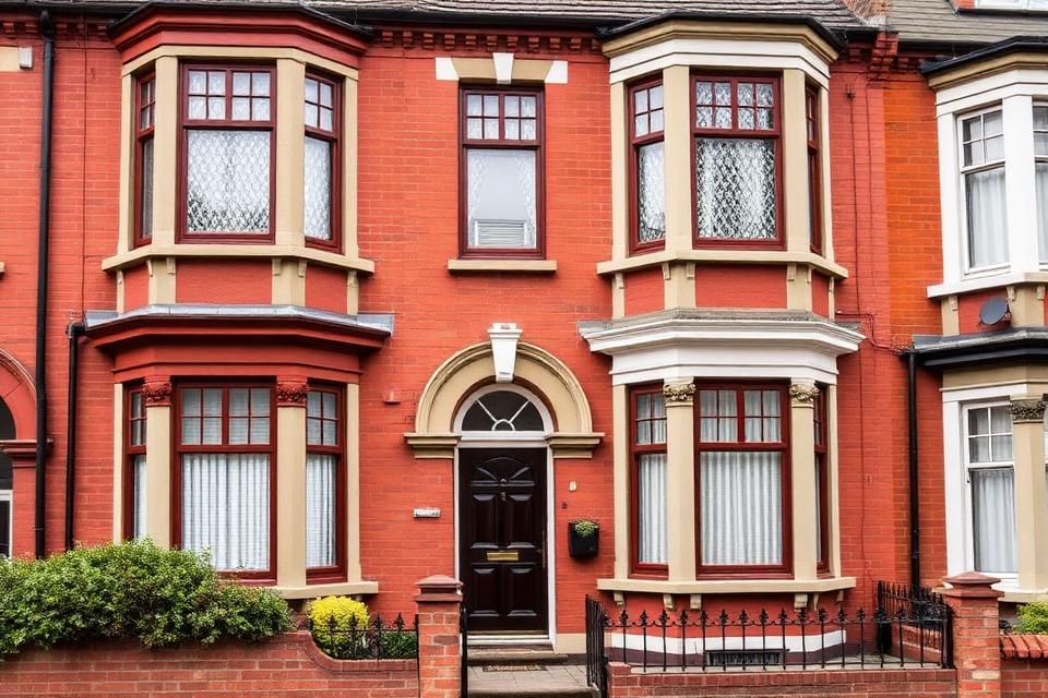 Rosewood woodgrain sash windows on a Victorian terrace