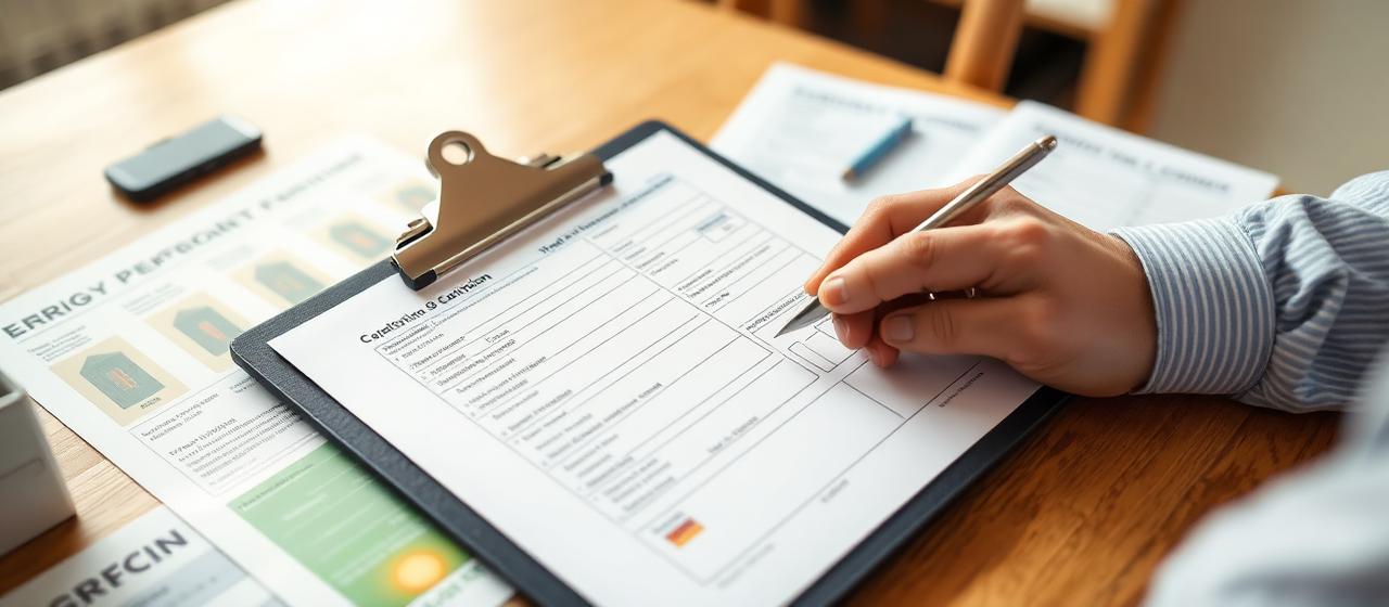 Person filling in a grant application form with documents