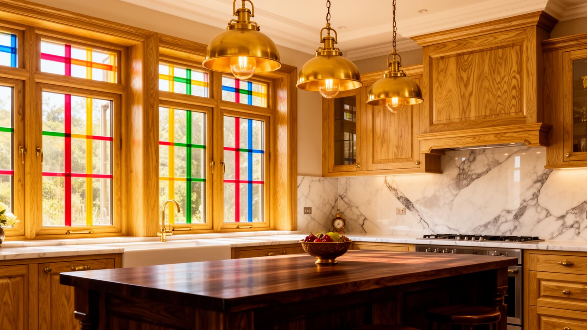 Coloured uPVC windows in a luxury kitchen