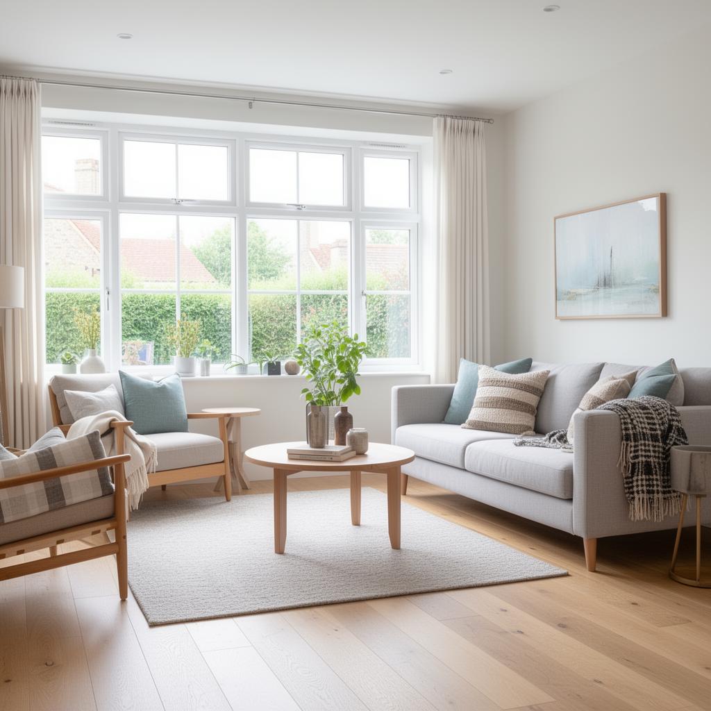 Bright modern living room with uPVC windows flooding the room with natural light