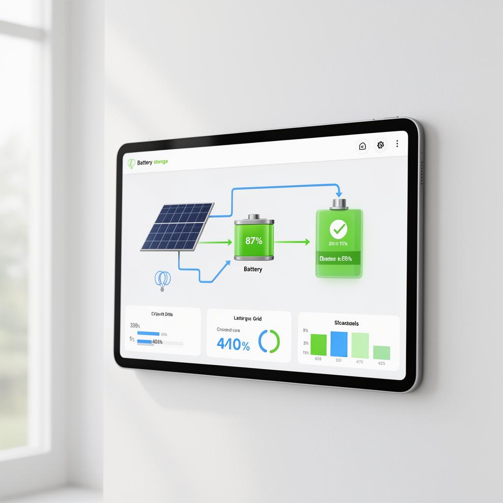 Energy monitoring app showing battery storage data
