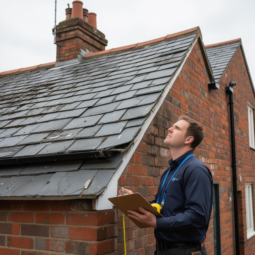 Surveyor assessing roof for solar suitability