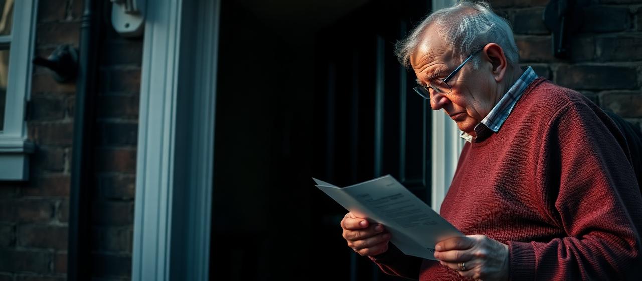 Homeowner cautiously reading a suspicious letter at their doorstep