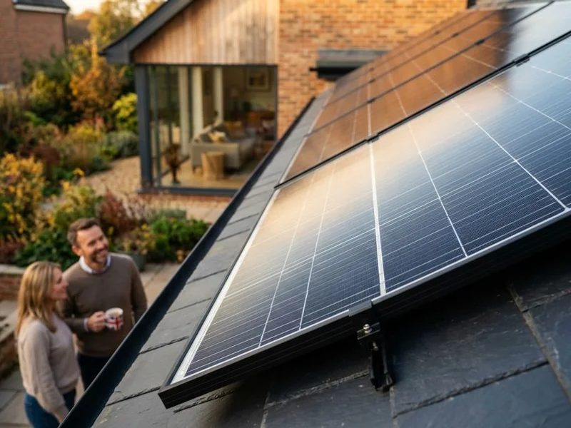 Close-up of SunPower tier-one monocrystalline solar panels installed in Burnley